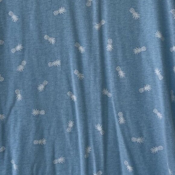 George Mens L 42-44 Short Sleeve Blue Shirt White Pineapples - Picture 2 of 5